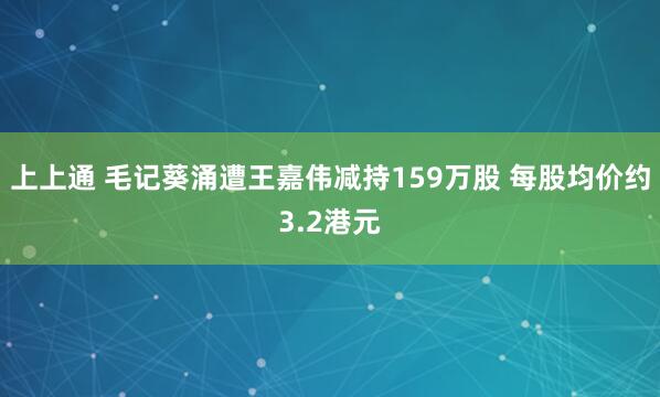 上上通 毛记葵涌遭王嘉伟减持159万股 每股均价约3.2港元